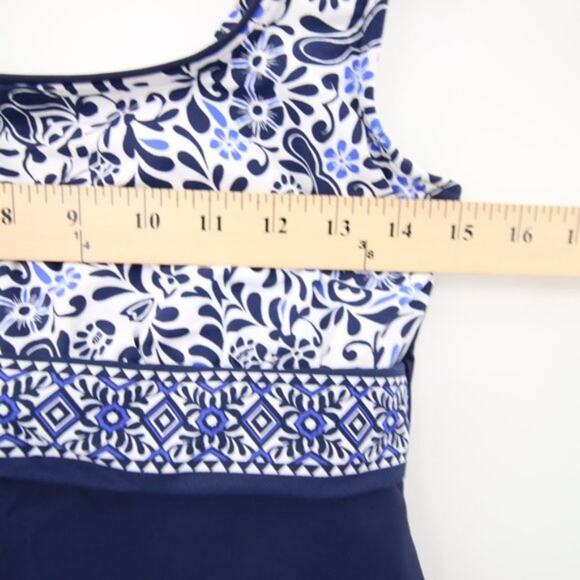 Lands End Navy Blue Pattern Swim Tankini Top Underwire Scoop Neck Size 8 - Picture 5 of 8